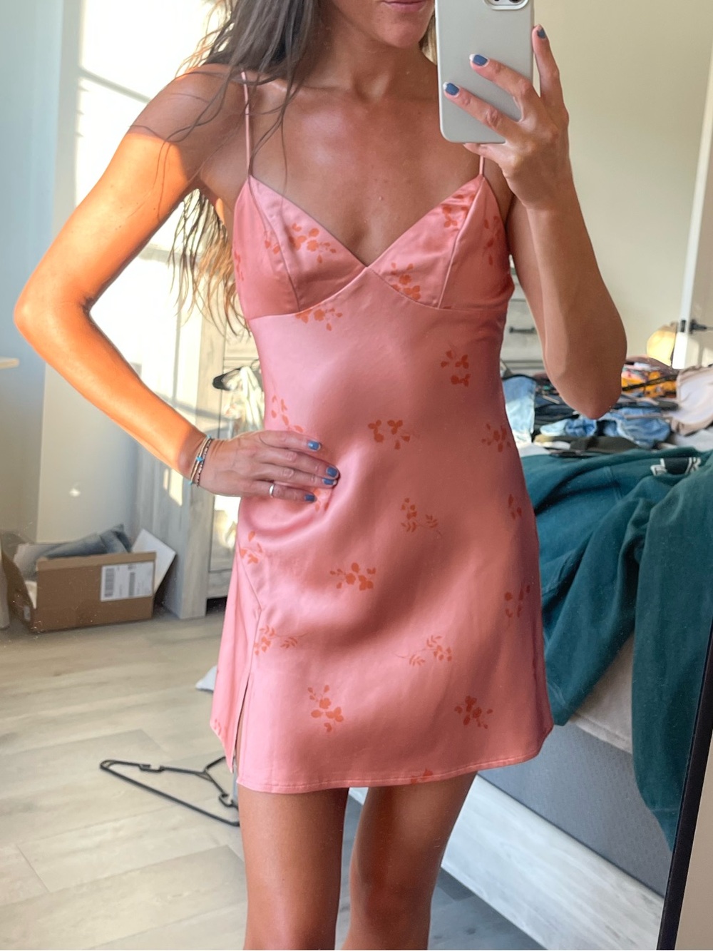 Pink Silk Floral Mini Dress